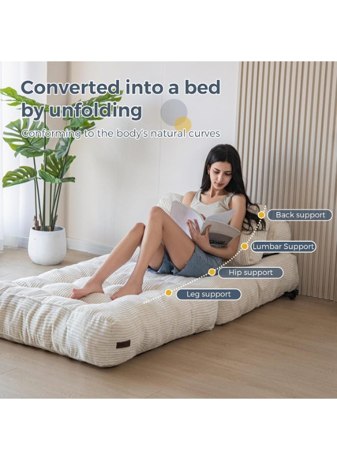 Chulovs Single-size convertible sofa bed – a foldable sofa bed with pillows, a foldable mattress, and a backrest, perfect for family use as a floor lounger (off-white). - Image 4